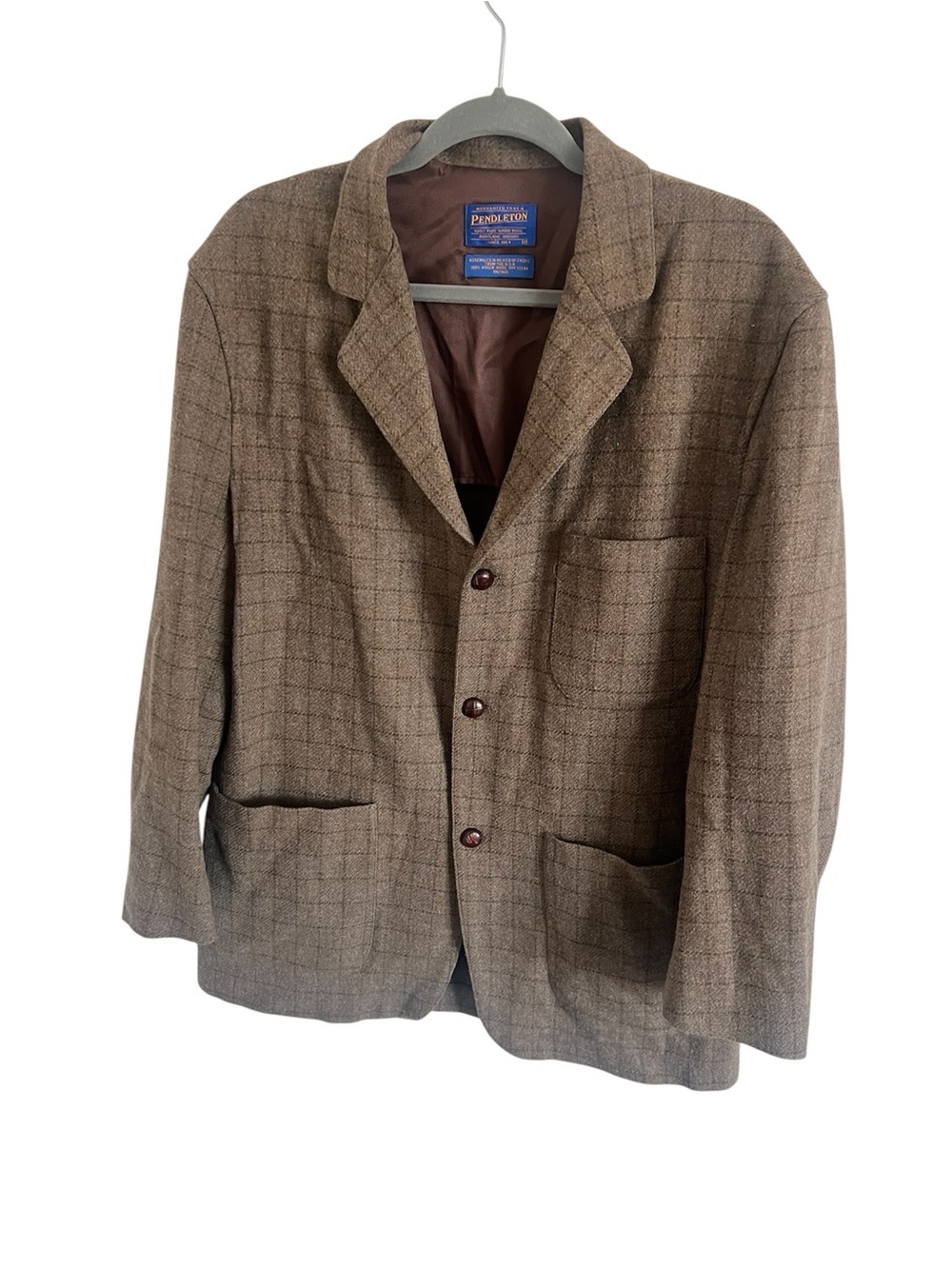 Pendleton Brown Windowpane Wool Sport Coat, size medium